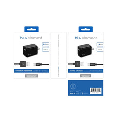 Blu Element Wall Charger 2.4A with USB-C Cable Black