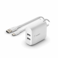 Belkin BoostCharge Dual Wall Charger 24W with USB-A to USB-C Cable White