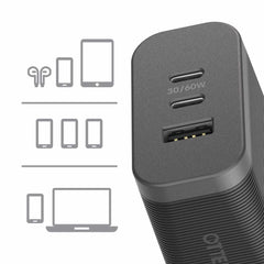 OtterBox Premium Pro Dual USB-C Wall Charger with Extra USB-A 72W (USB-C 30WX2 + USB-A 12W) Nightshade (Black)