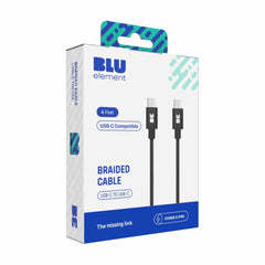 Blu Element Braided Charge/Sync USB-C to USB-C Cable 4ft Black 60W