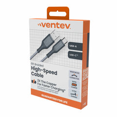 Ventev High Speed USB-A to USB-C Braided Cable 6ft Grey