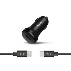 Blu Element Car Charger USB-C Power Delivery 20W with USB-C to Lightning 4ft Cable Black