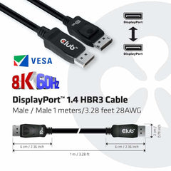 Club3D DisplayPort 1.4 HBR3 Cable Male/Male 1m/3.28ft Black