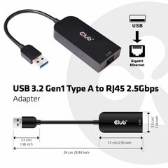 Club3D USB 3.1 Gen 1 to RJ45 2.5GB Ethernet Adapter Black