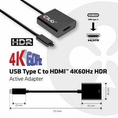 Club3D USB-C 3.1 Gen 1 to HDMI 2.0 4K60HZ HDR Active Adapter Black