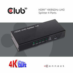 Club3D HDMI 4K60HZ 2.0 UHD Splitter 4 Ports Adapter Black