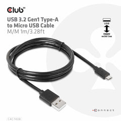 Club3D USB-A 3.2 to Micro USB Cable Male/Male 1m/3.28ft Adapter Black