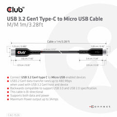 Club3D USB-C 3.2 Gen1 to Micro USB Cable Male/Male 1m/3.28ft Black