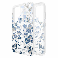 Kate Spade Protective Case Compatible w/MagSafe Flowerbed Blue with Gems for Samsung Galaxy S25