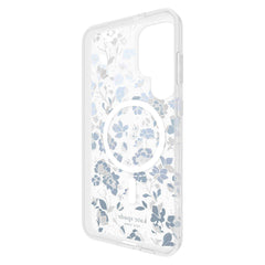 Kate Spade Protective Case Compatible w/MagSafe Flowerbed Blue with Gems for Samsung Galaxy S25+