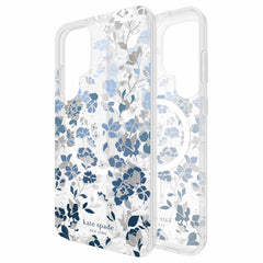 Kate Spade Protective Case Compatible w/MagSafe Flowerbed Blue with Gems for Samsung Galaxy S25+