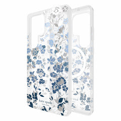 Kate Spade Protective Case Compatible w/MagSafe Flowerbed Blue with Gems for Samsung Galaxy S25 Ultra