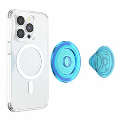 PopSockets PopGrip For MagSafe Round with Adapter Ring Translucent Electric Blue