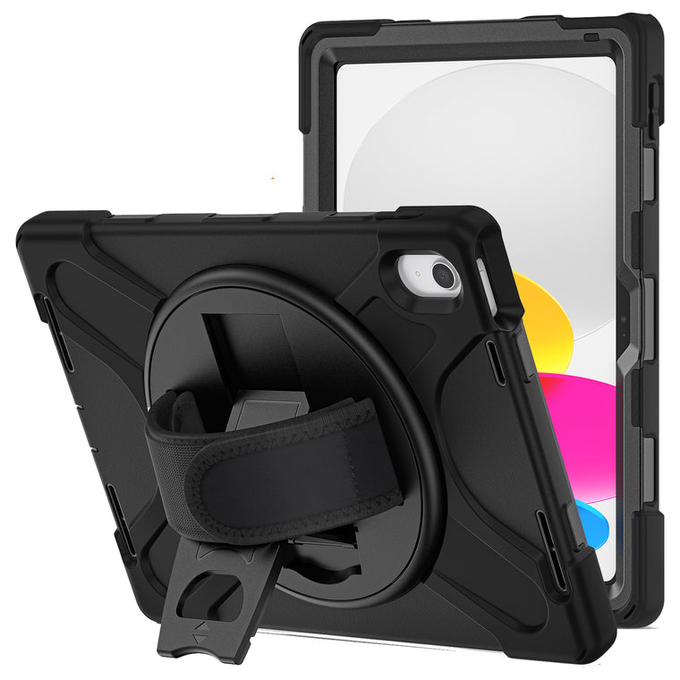 Bulk Packaging Heavy Duty Case w/Kickstand/Built-in Screen Protector/Hand & Shoulder Strap Black for iPad 10.9 2022 (10th Gen)