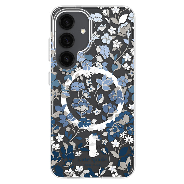 Kate Spade Protective Case Compatible w/MagSafe Flowerbed Blue with Gems for Samsung Galaxy S25